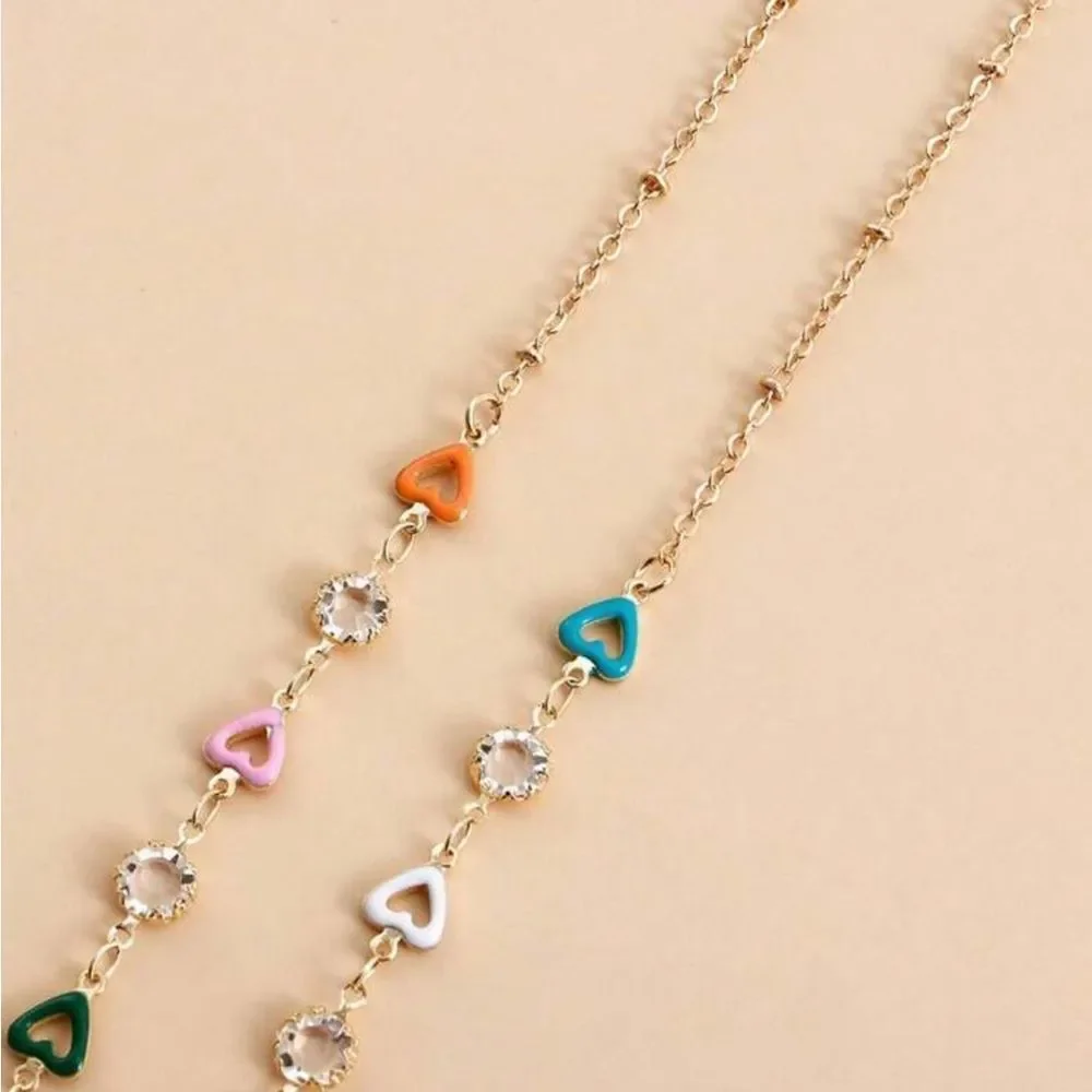 Gold Multi-Color Heart Sunglass Chain A1660